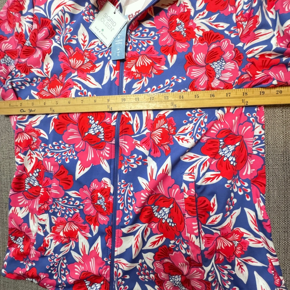 Sigrid Olsen Golf & Tennis Floral Full Zip Jacket Blue Pink XL UPF 50 NWT - Picture 5 of 9